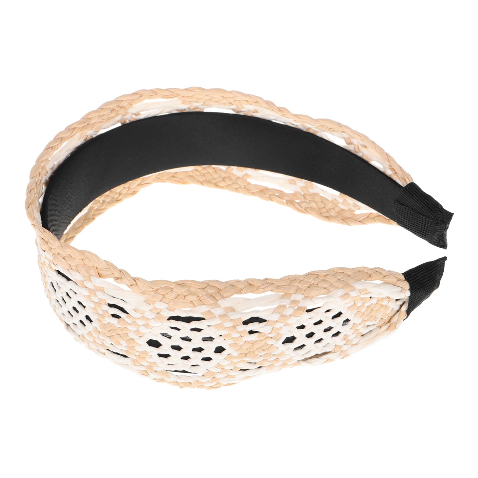 Bandeau Large Cheveux en Raphia Beige, Coiffe Rétro pour Femmes
