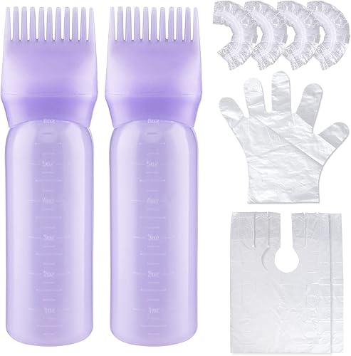 Cosywell Botella aplicadora de peine de raíz, 6 onzas, paquete de 2 aplicadores de tinte para el cabello, botella aplicadora de cepillo para peine