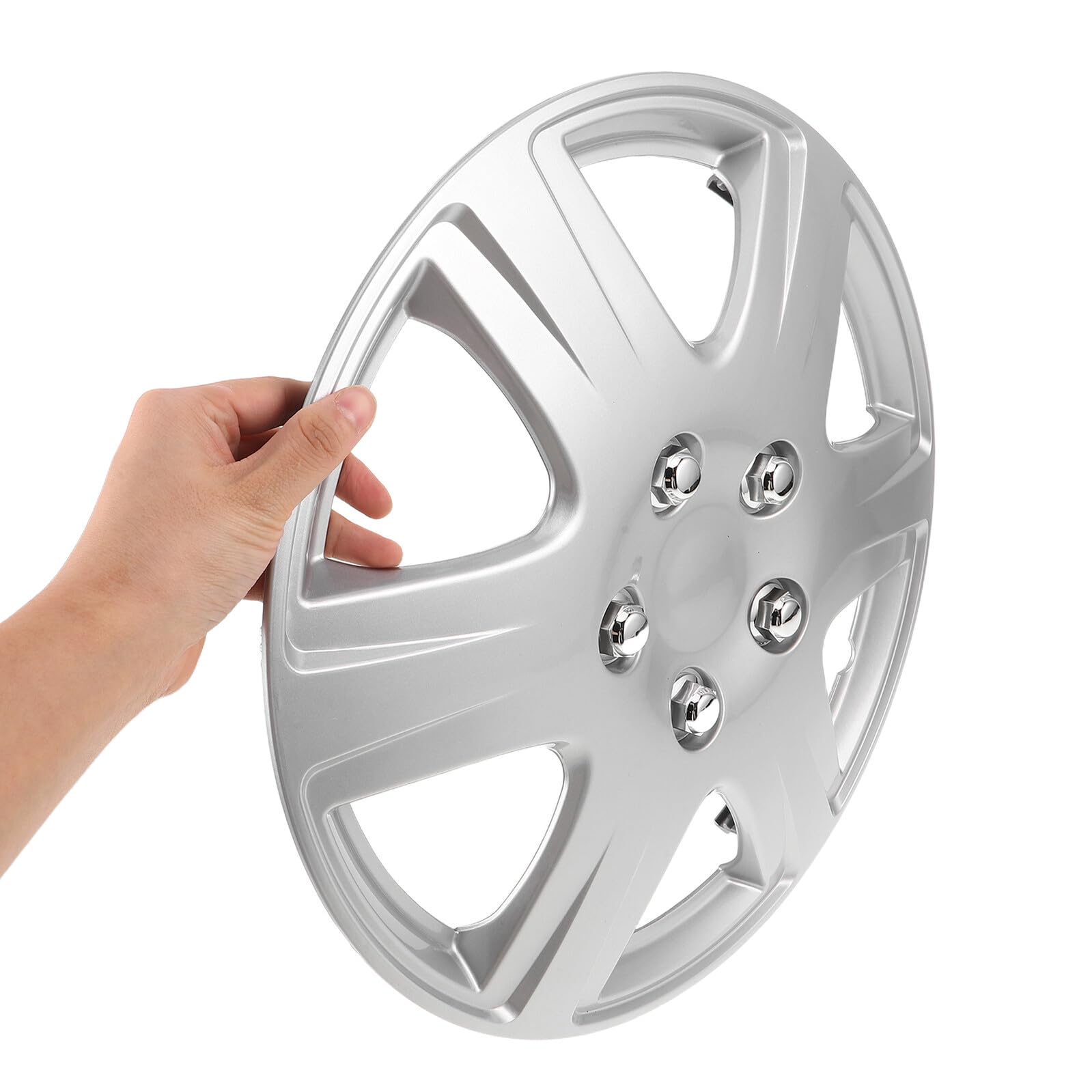 Cache-moyeu Argenté 15 Pouces en Plastique, Lot de 4 pour Roue | Compatibilité, Accessoire Extérieur pour Voiture, Style Moderne, Couverture de Jante