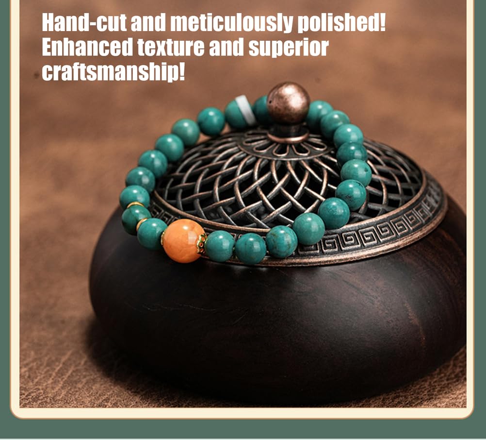 Pulsera con Cuentas de Turquesa Natural y ámbar – Cuentas de Piedras Preciosas de 7 mm Hechas a Mano, joyería apilable Elegante, Accesorio Boho Chic, Regalo de Cristal curativo