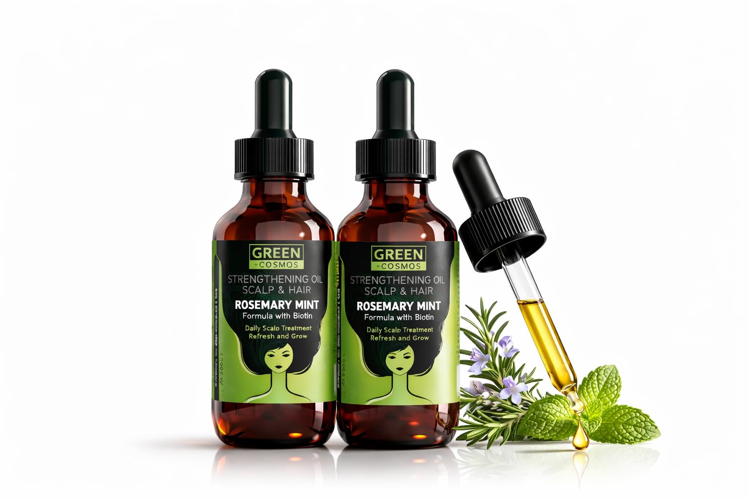 Green Cosmos Rosemary Oil for Thinning Hair – Boosts Circulation, Relieves Itchy & Dry Scalp, Strengthens Hair & Eyebrow & Eyelash Health – Suitable