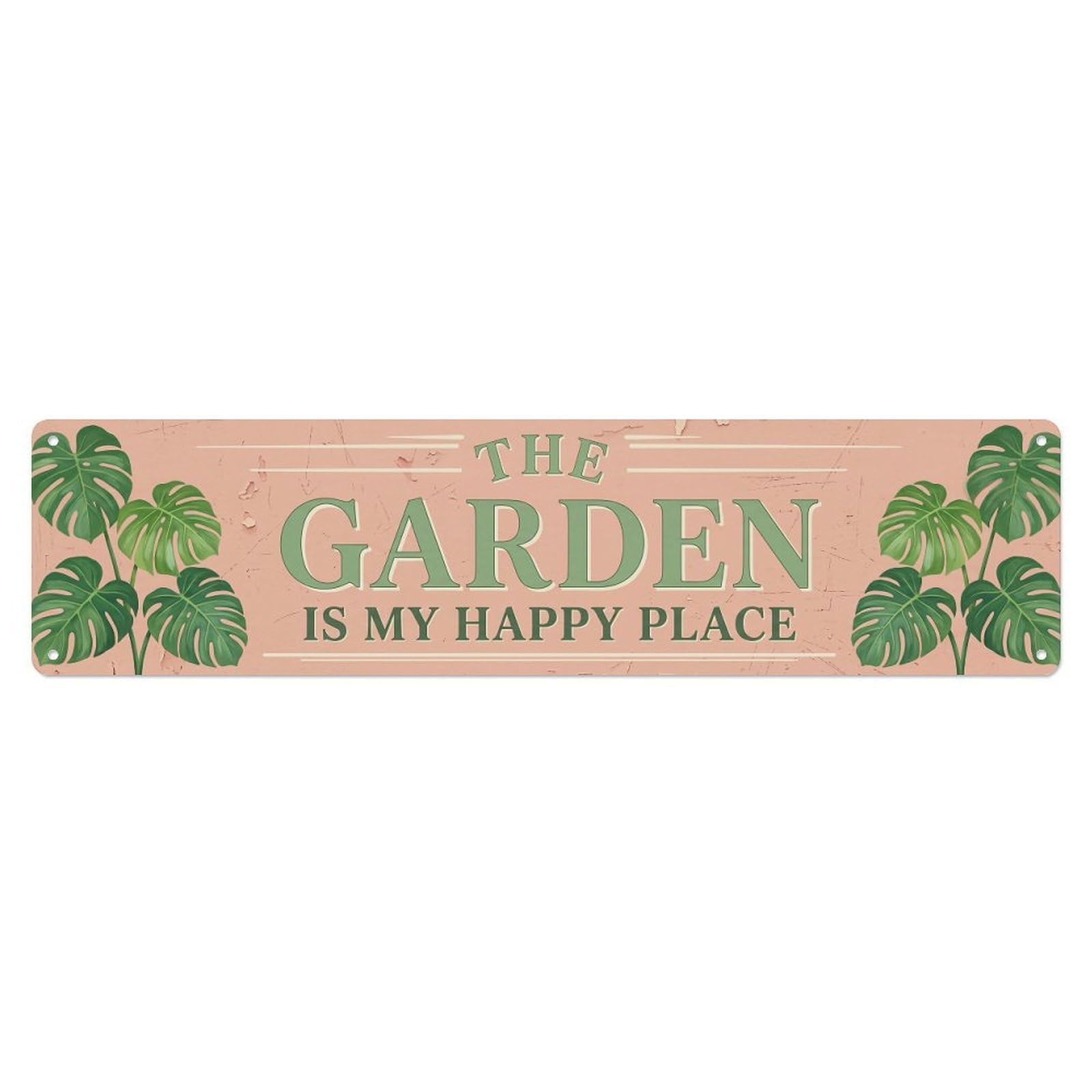Vintage The Garden Is My Happy Place Monstera Leaf Metal Tin Sign