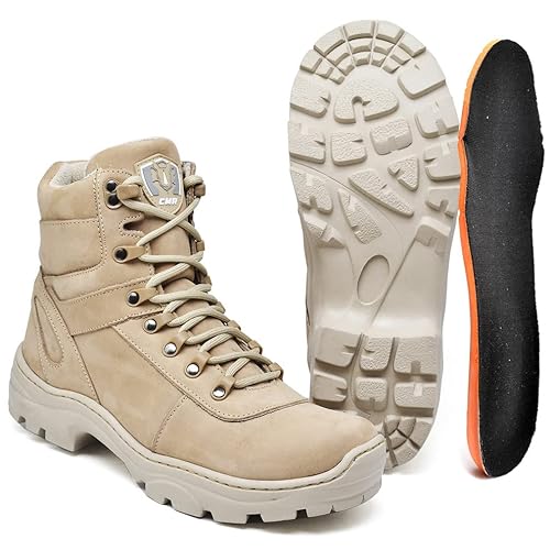 Bota Coturno Couro Masculina Adventure Areia Deserto Exército Cano Baixo (42, Areia)