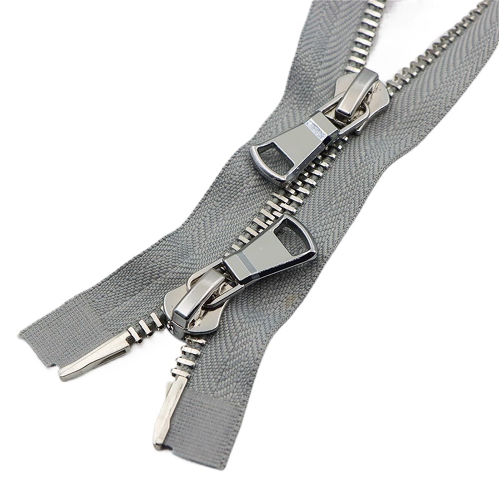 Cremallera De Dos VíAs 1 cremallera de doble cursor metálica 80/100/120 cm, número 8, con extremo abierto, for reparación abrigos y chaquetas plumas(GreySilver,100cm)