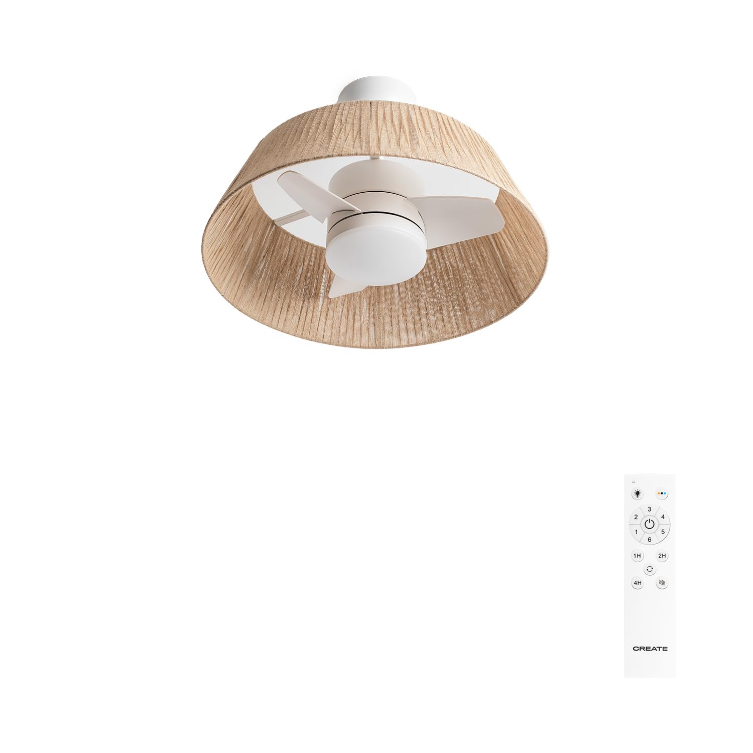 CREATE / WIND LAMP NATURAL WOVEN/Ventilador de techo con luz con mando / 25W, Programable, Ø60 cm, función verano-invierno, luz led 3 temperaturas, cuerpo de cuerda, flujo aire concentrado