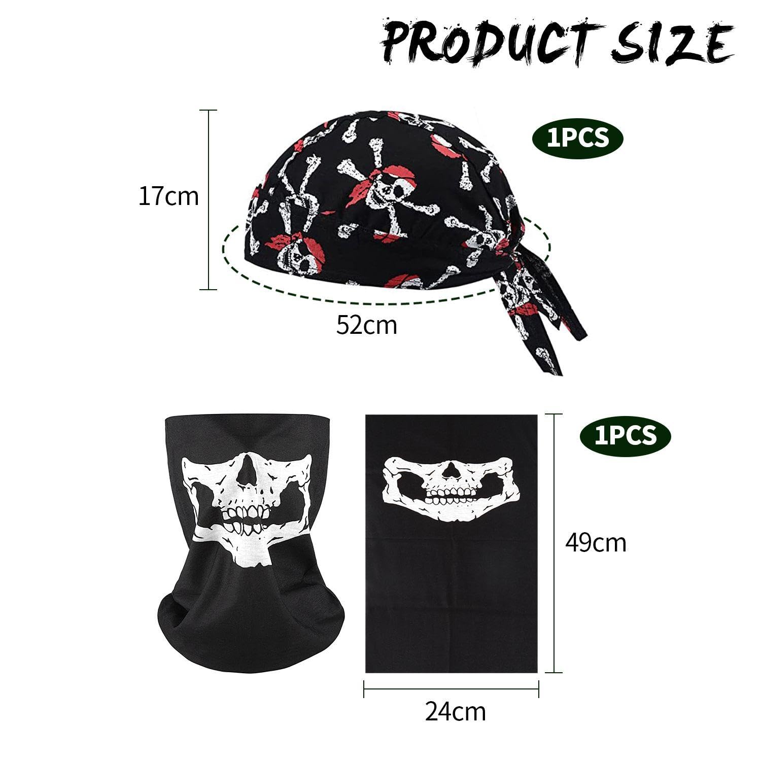 1 pieza de funda transpirable pirata, 1 pieza de pañuelo de calavera, pañuelo pirata, bufanda pirata para hombres, tela pirata para niños, sombreros piratas para mujeres