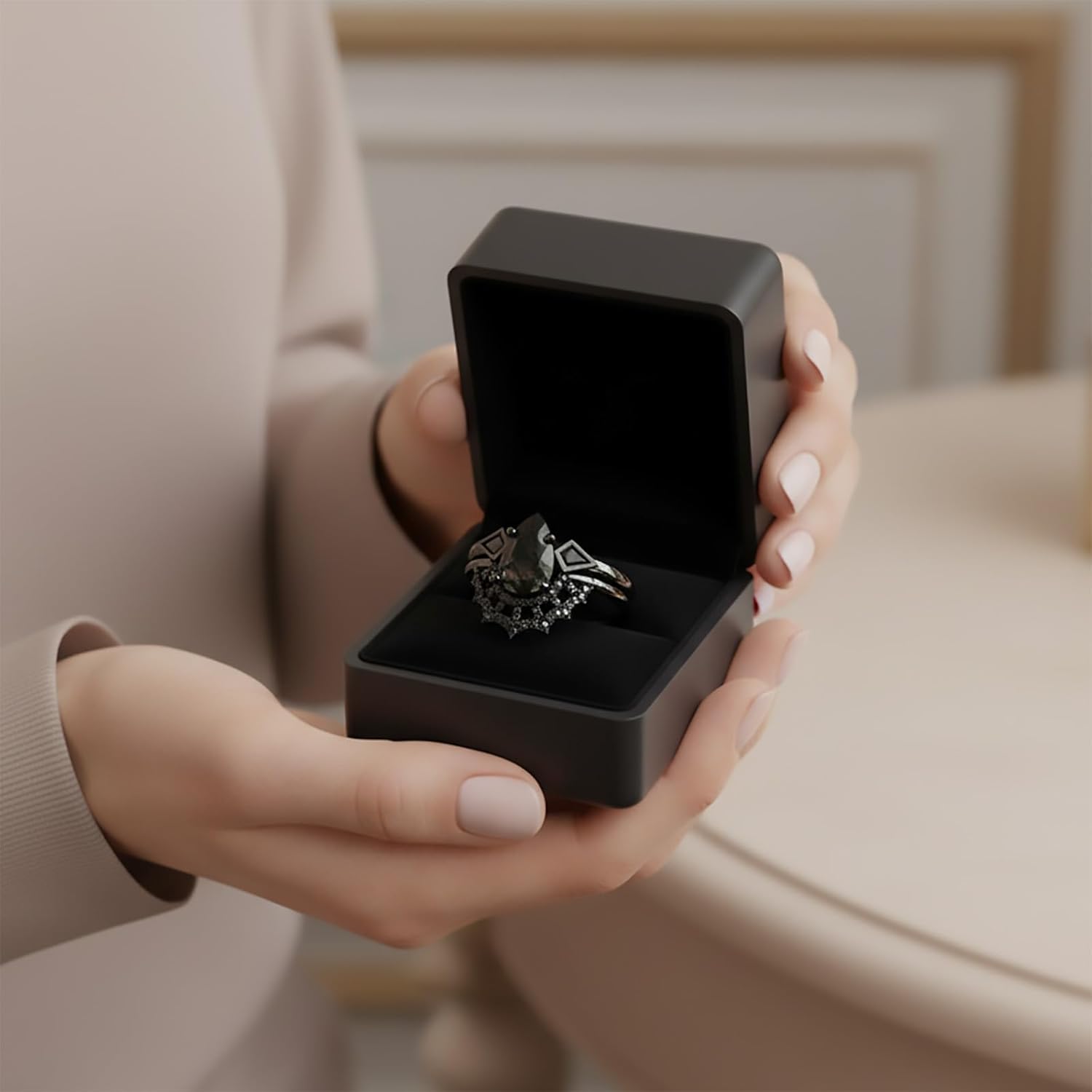 Black Moss Agate EngagementRing Set 925 Sterling Silver 10k/14k Gold Gothic Rings Moss Agate Wedding Ring Sets for Women Promise Stacking Rings Birthday Christmas Jewelry Gifts Women for Mother Wife