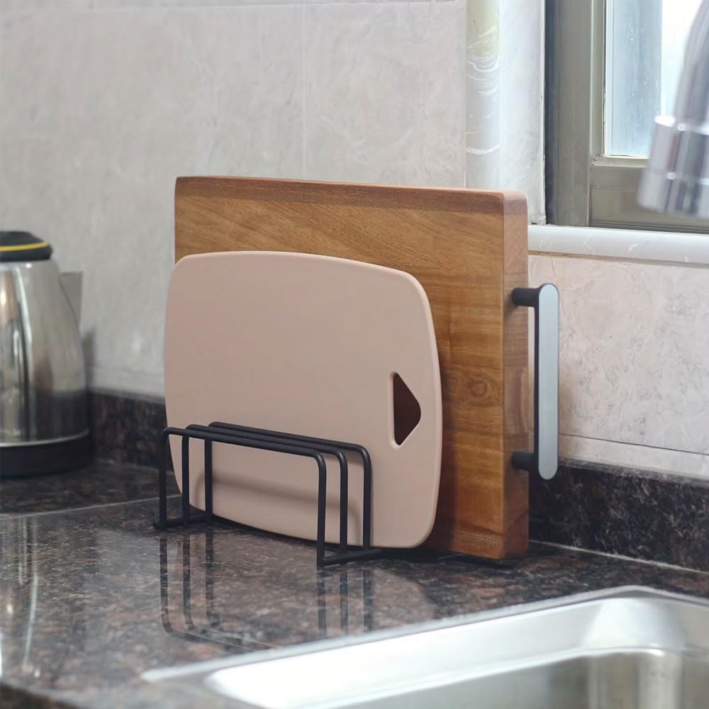Kepuarm Soporte Para Tabla De Cortar, Organizador De Tabla De Cortar, Soporte Para Tapa De Sartén, Estante De Almacenamiento De Drenaje Para Encimera De Cocina (negro