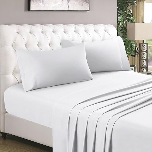 HOMEIDEAS 4 Piece Bed Sheets Set (Queen, White), 1800 Bedding Soft Brushed Microfiber Luxury Sheets, Deep Pockets, Easy Care, Wrinkle & Fade Free
