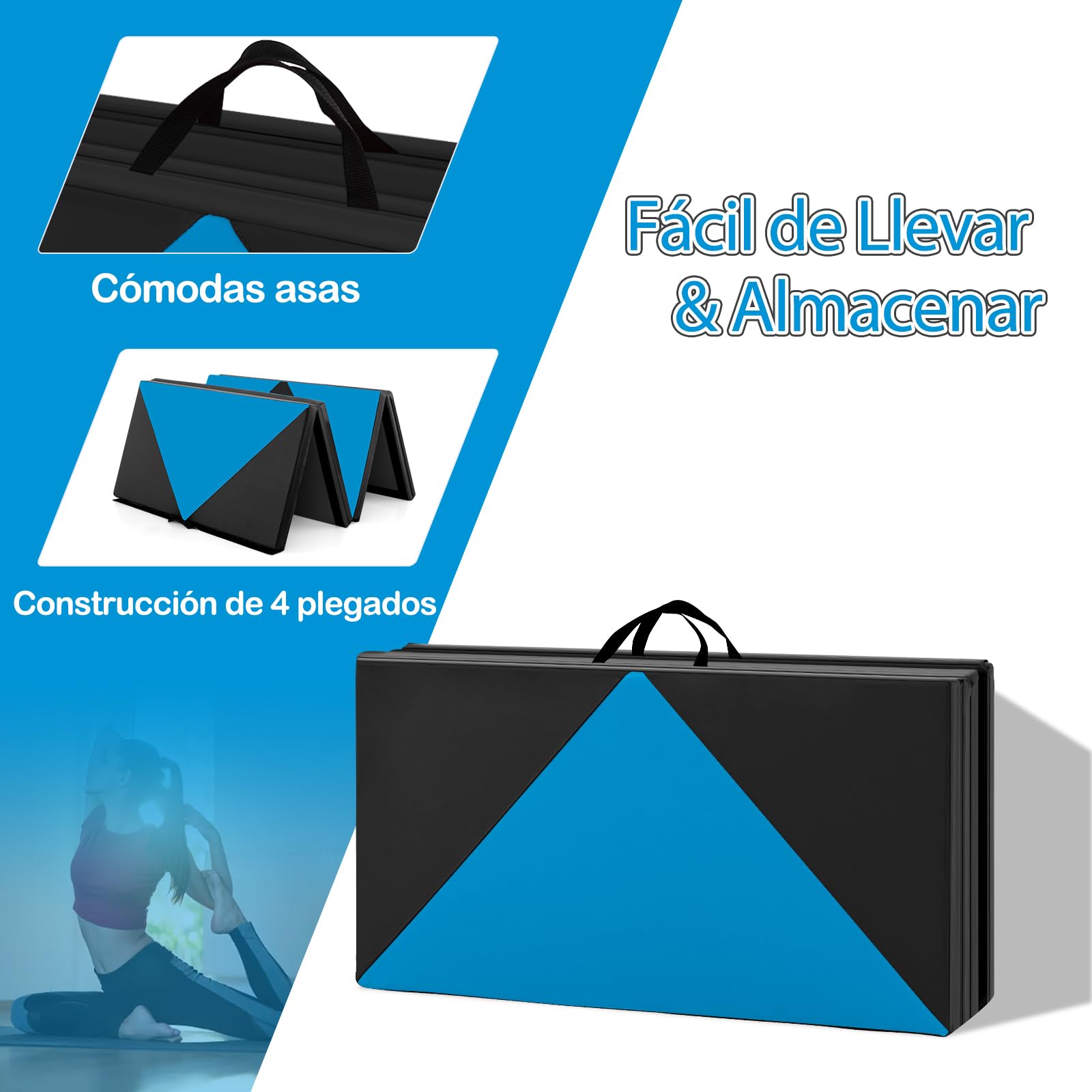 COSTWAY Colchoneta de Gimnasia Plegable 240 x 117 x 5 cm, Esterilla de Piel PU para Ejercicio Aeróbico