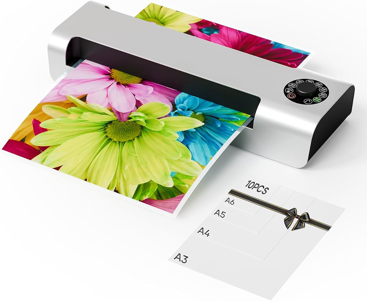 13" 4-Roller Laminator Machine, 7 Pouch Thickness Options, 3-10 Mil | Thermal & Cold Dual Mode, Anti-Jam Technology, Auto Shutoff, Fast 55s Warm-Up, Includes 10 Laminating Sheets
