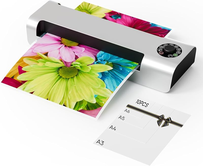 13" 4-Roller Laminator Machine, 7 Pouch Thickness Options, 3-10 Mil | Thermal & Cold Dual Mode, Anti-Jam Technology, Auto Shutoff, Fast 55s Warm-Up, Includes 10 Laminating Sheets