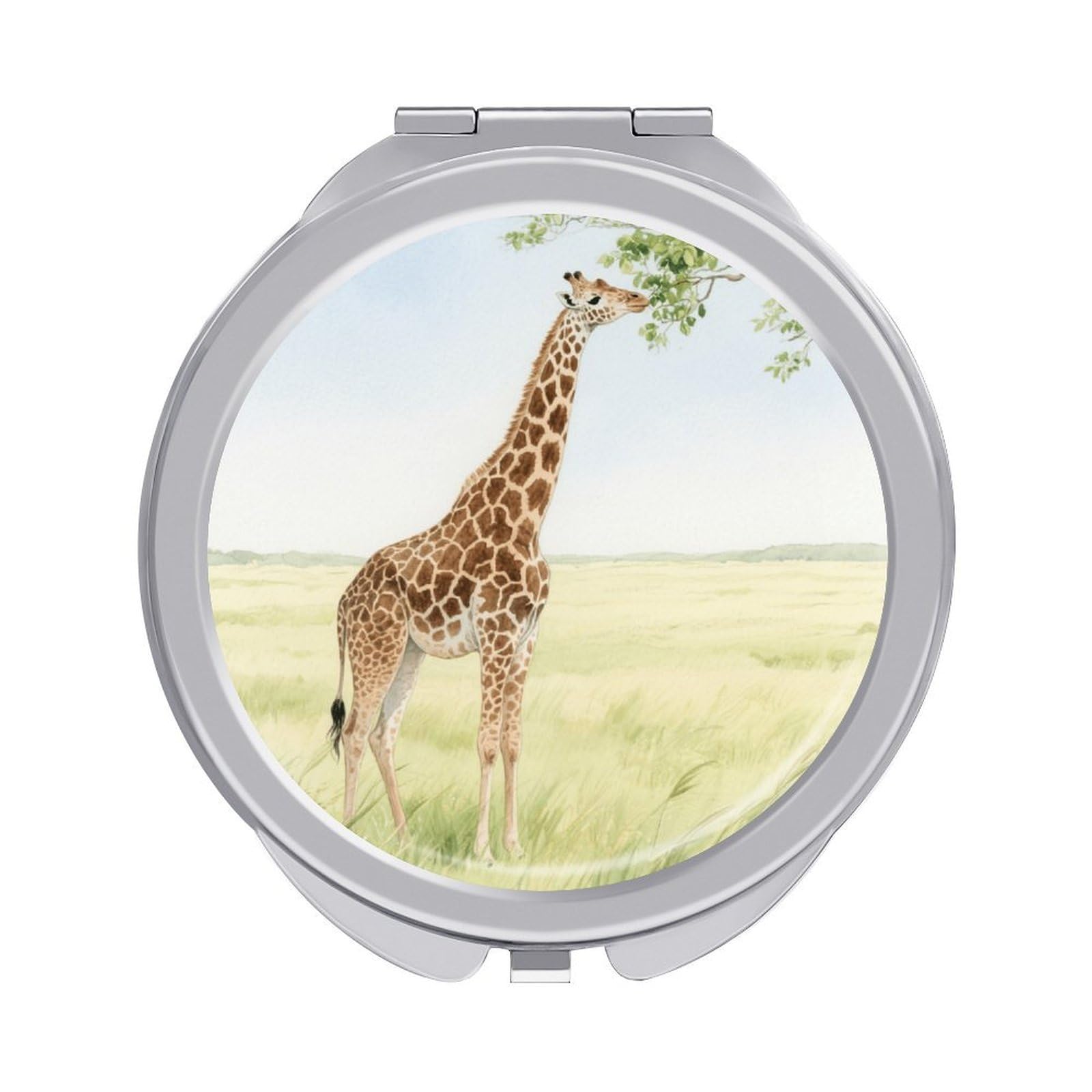Fekiloot Style Giraffe Stretching Its Neck To Eat Leaves Travel Makeup Mirror Handheld Compact Mirror Portable Pocket Mirror Double-Sided 1X/2X Magnifying For Handbag And Purses