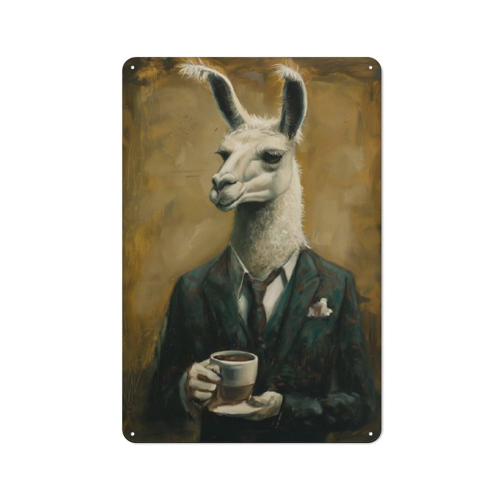 Junmoney Elegant Llama With Coffee Understated Office Metal Sign 30X20cm Featuring Studio Wall Plaque For Office, Study, Studio Or Hallway