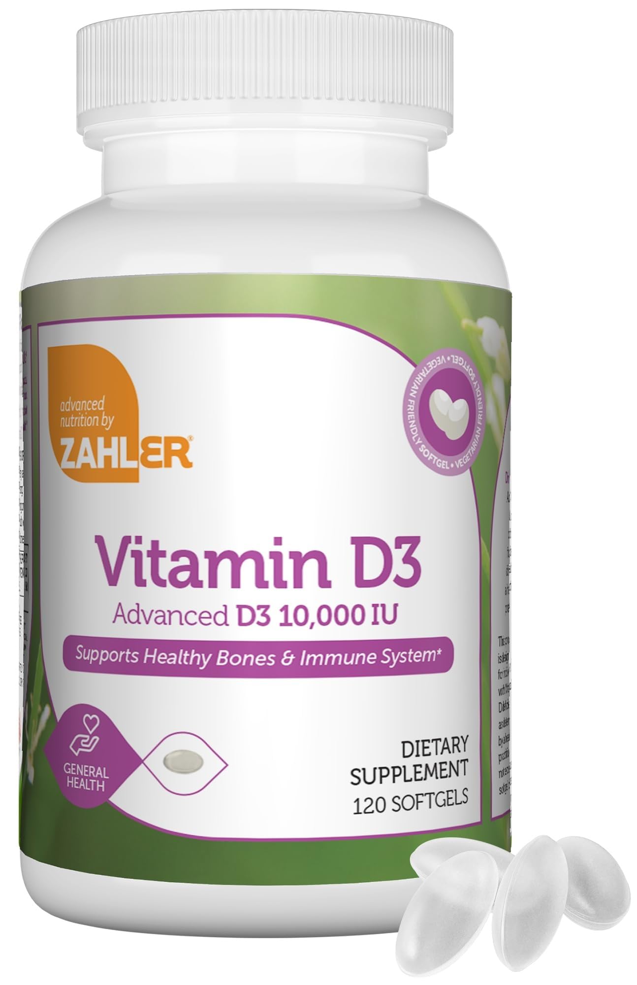 Zahler - Advanced Vitamin D3 10,000 IU Softgels (120 Count) Kosher Vegetarian Friendly Vitamin D for Immune Support, Bone, Teeth & Muscle Health - Daily D3 Vitamin Supplement for Adults - Easy Swallow 120 Count (Pack of 1)