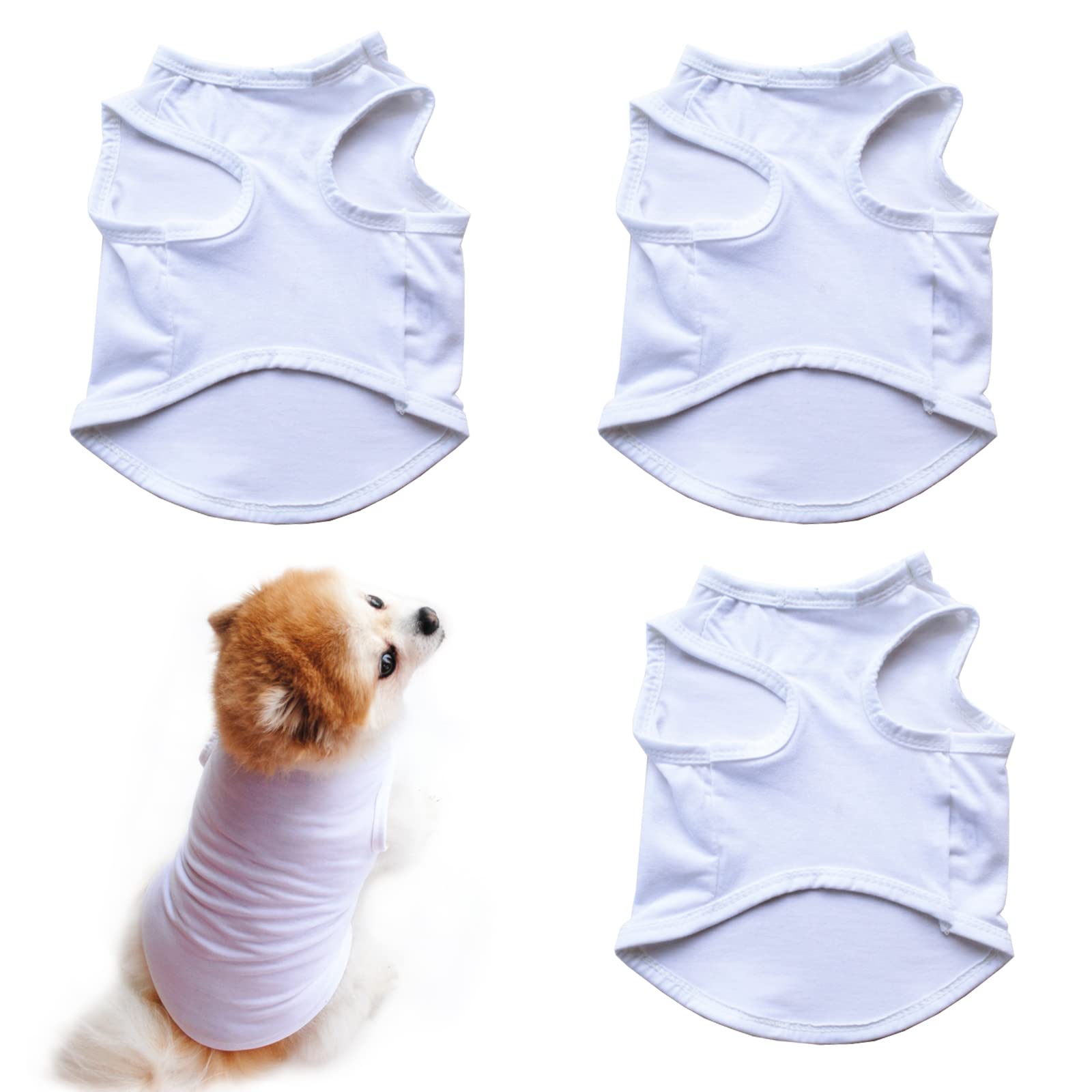 HACRAHO Dog Shirts, 3 PCS Polyester Solid Color Dog T-Shirts Breathable Dog T-shirts for DIY Blank Pet Clothes for Small and Medium Dogs and Cat, White, S