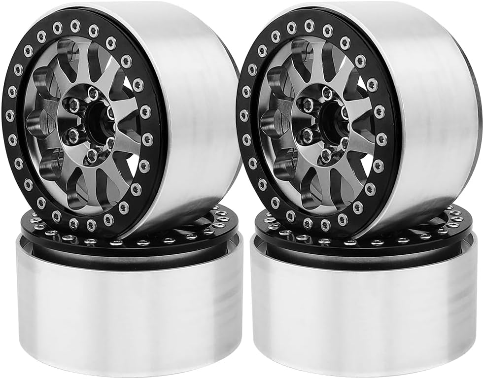 4Pcs Aluminum 2.2" Beadlock Wheel Rims for 1:10 RC Rock Crawler Axial SCX10 I II III RR10 Wraith 90048 90018 TRX4 Metal Upgrades (Silver)