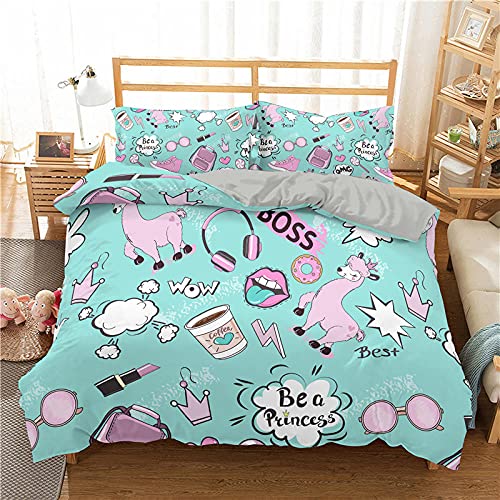 Colcha Cama 150 Alpaca Rosa Verde Menta Fundas Nordicas Suaves Lujosa Juego de Ropa de Cama Reversible,3 Piezas, 1 Modernas Funda Nordica 150x200cm con Cremallera y 2 Funda Almohada 50x75cm