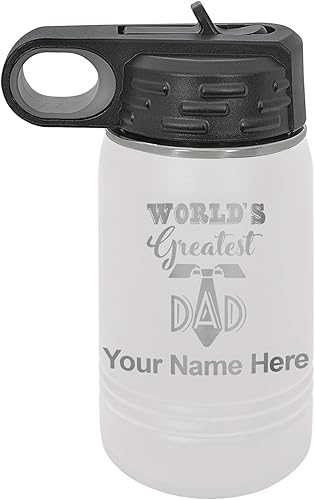 Miniatura 14 de LaserGram Botella de agua personalizada, World's Greatest Dad, acero inoxidable de doble pared aislada al vacío con popote superior, regalo grabado