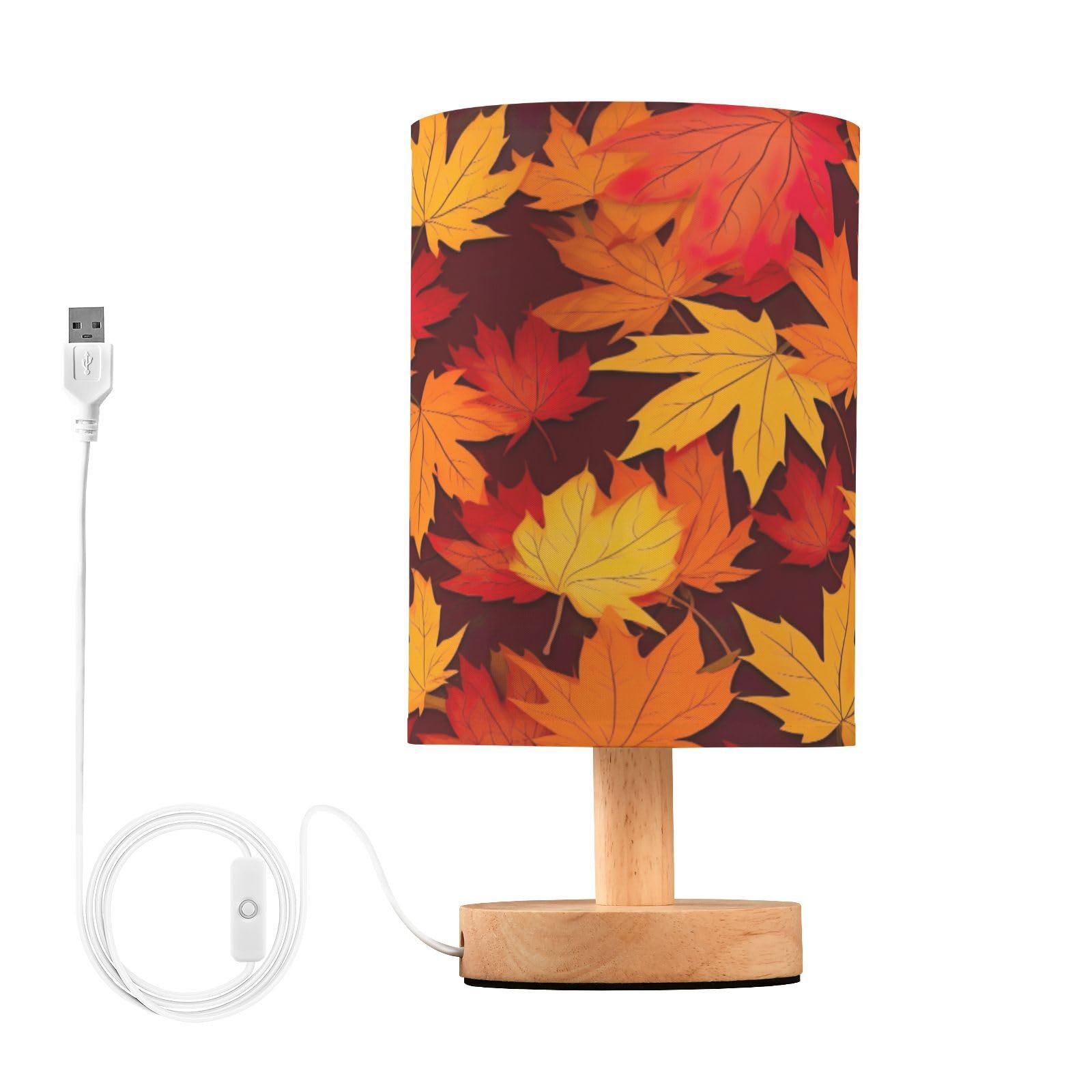 Ttgoth Autumn Maple Leaf Bedside Table Lamp for Bedroom USB Small Nightstand Lamp LED Desk Lamp with Fabric Shade for Living Room, Dorm, Home, Office