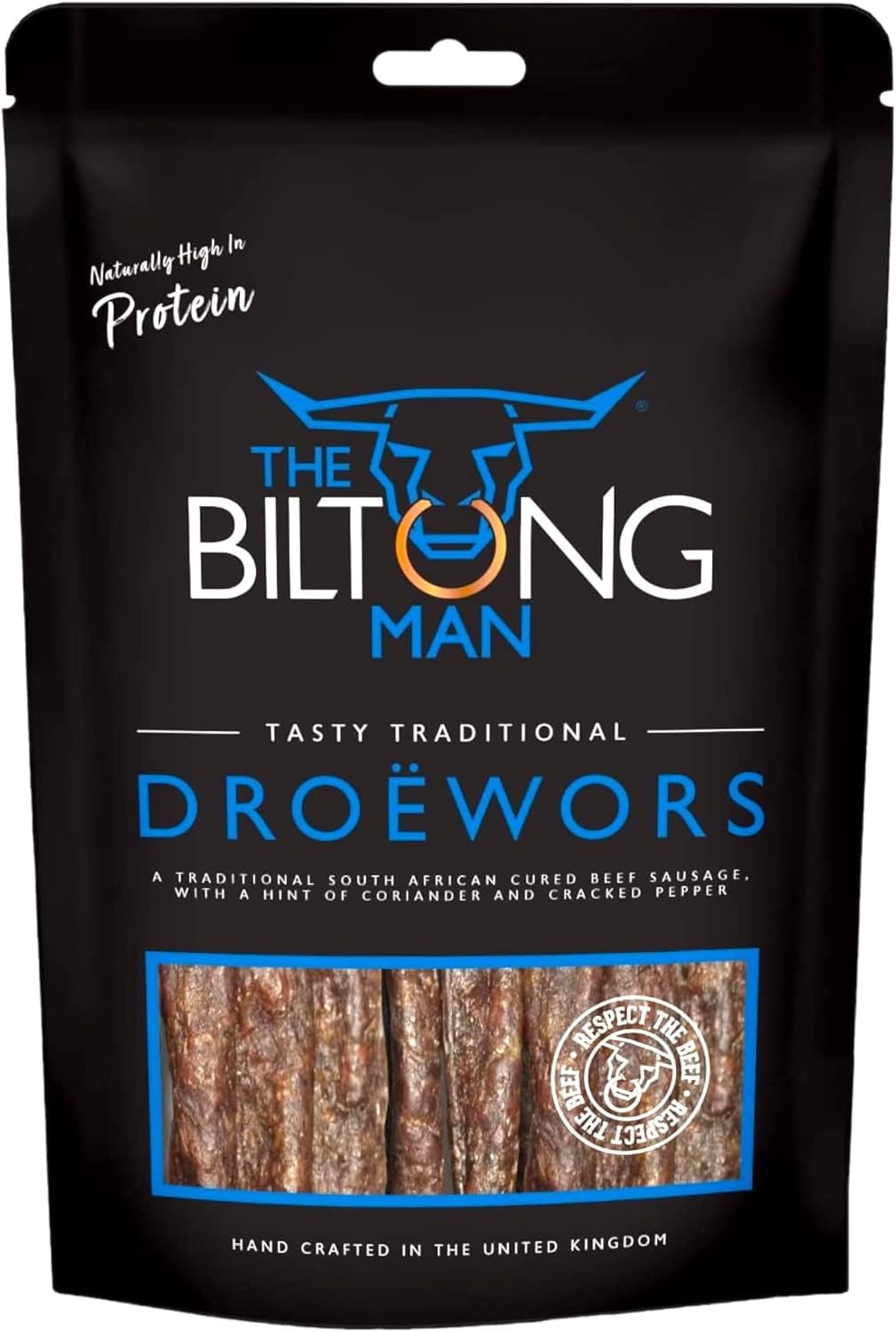 The Biltong Man Tasty Traditional Droëwors Sticks – High-Protein Beef Snack, 250g