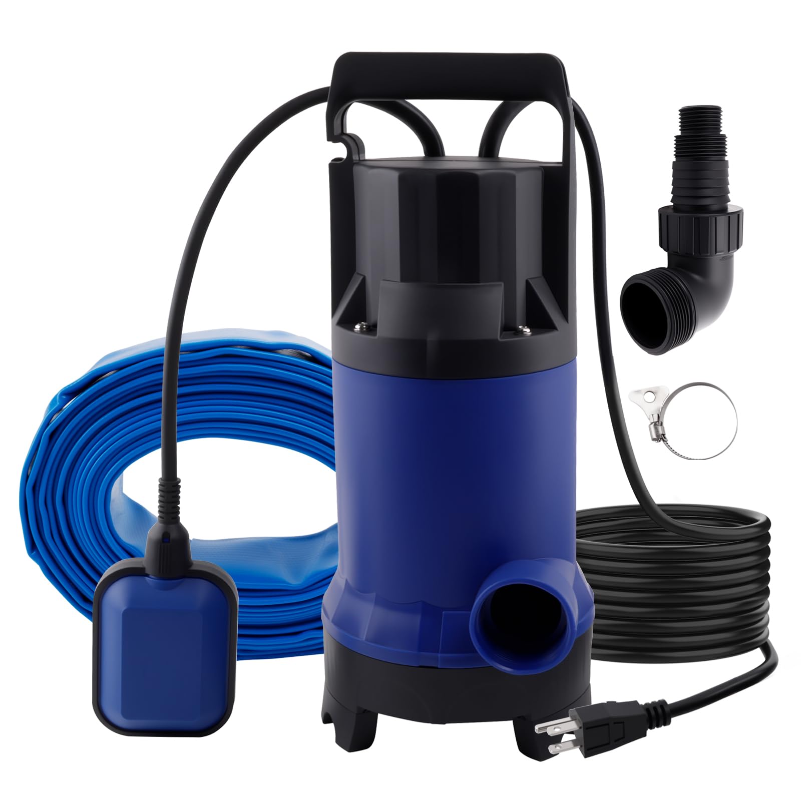 KQ1100B4 (1100 W), pompa zanurzeniowa, pompa zanurzeniowa o wysokim przepływie 4000 GPH, wyposażona w wąż wodny o długości 7,2 m i 5-metrowy przewód UL, do basenu, stawu, dachów