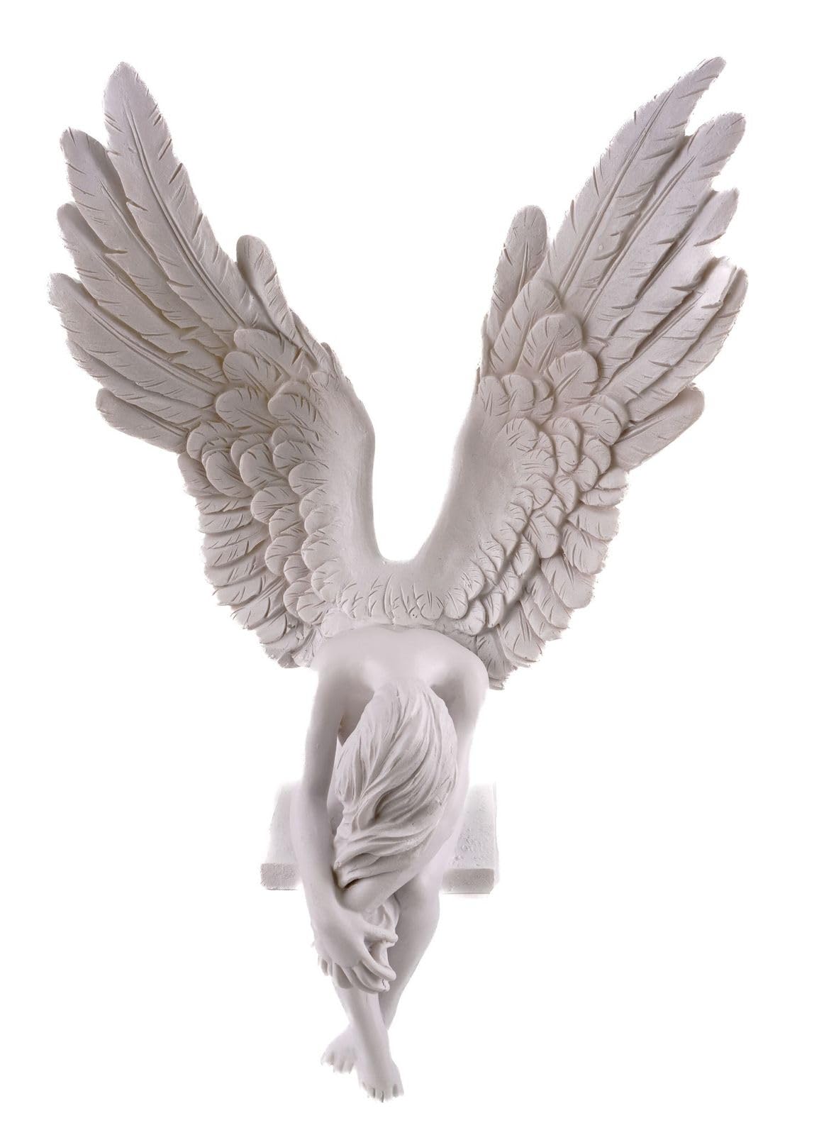 Kremers Schatzkiste - Dekofigur Großer Engel der Traurigkeit Kantenhocker 40 cm Weiß Angel Engelsfigur zum hinstellen für den Innenbereich Polyresin Angel of Sadness