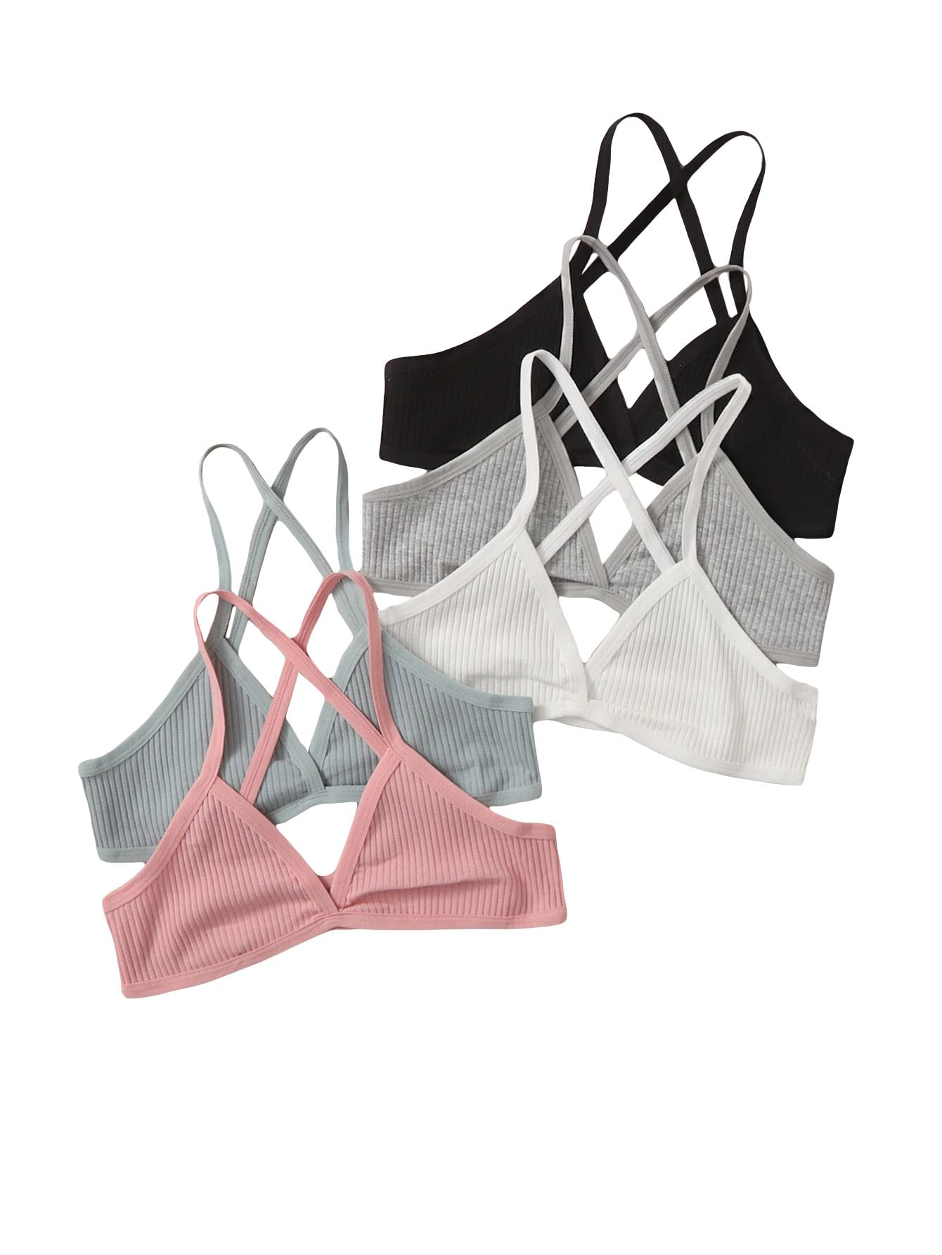 Photo 1 of COZYEASE Women's 5 Piece Solid Ribbed Knit Criss Cross Wireless Bralettes Underwear Large Multicolor