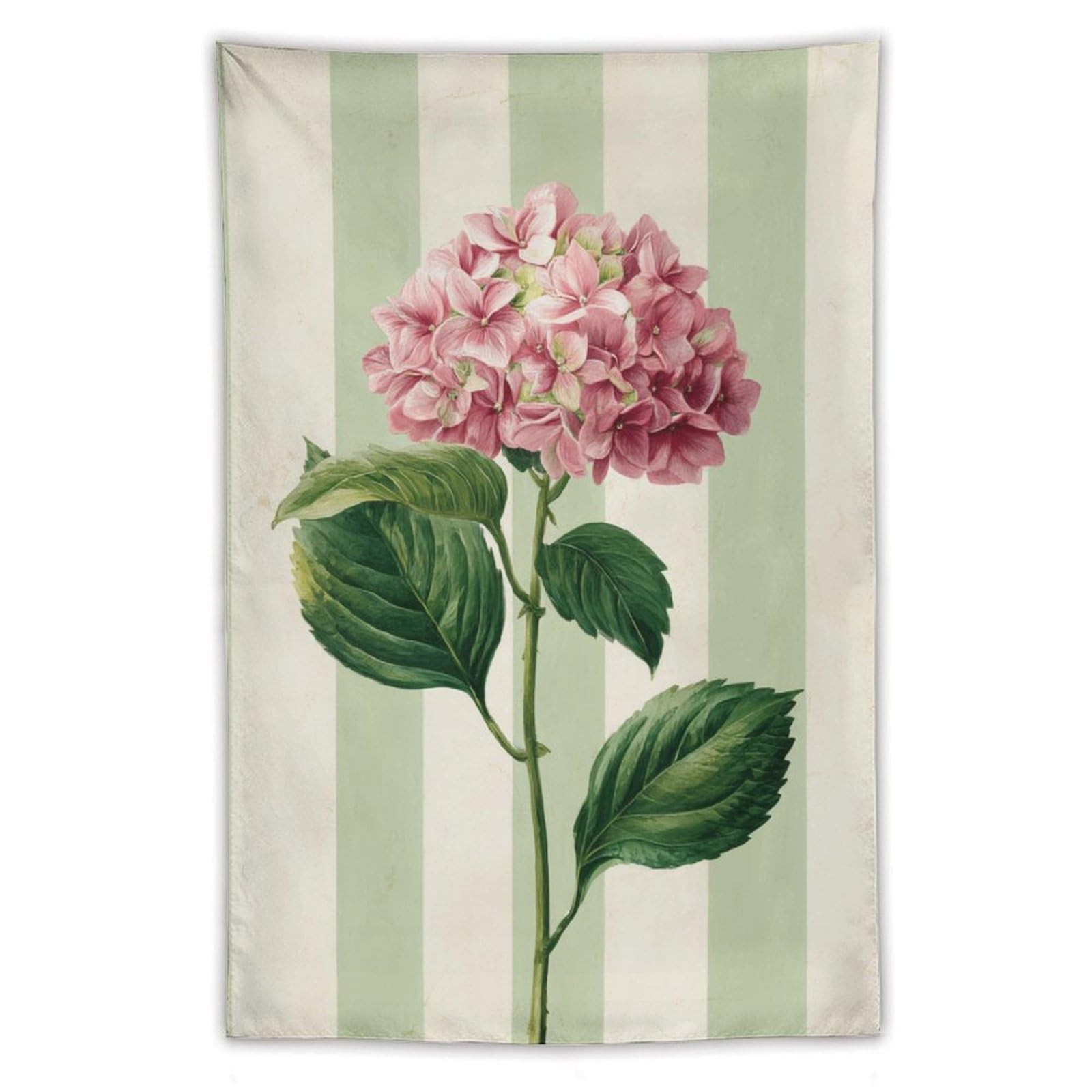 Jubonexis Pink Hydrangea on White Green Striped Tapestry Polyester Aesthetic Wall Hanging Bedroom Living Room Dorm Decor 40"x60"
