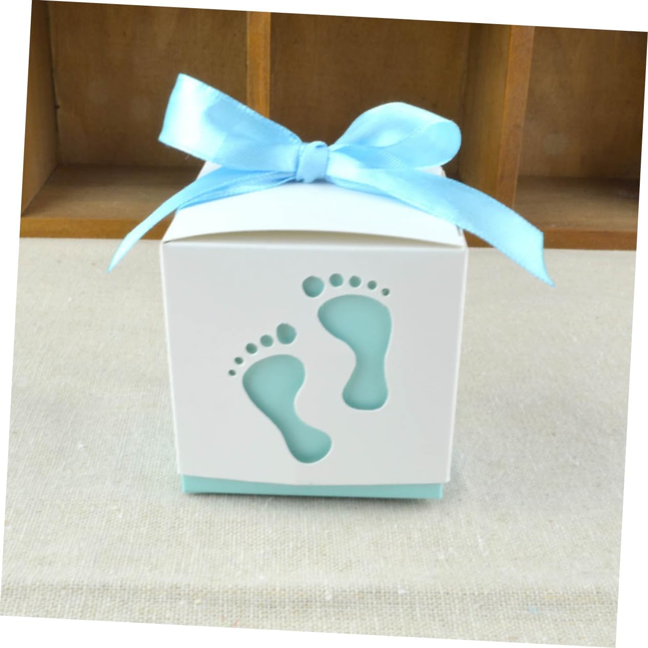 NUOBESTY 100pcs Little Feet Candy Boxes Bridal Shower Wedding Favor Wrappers Party Favors Ribbon Sky