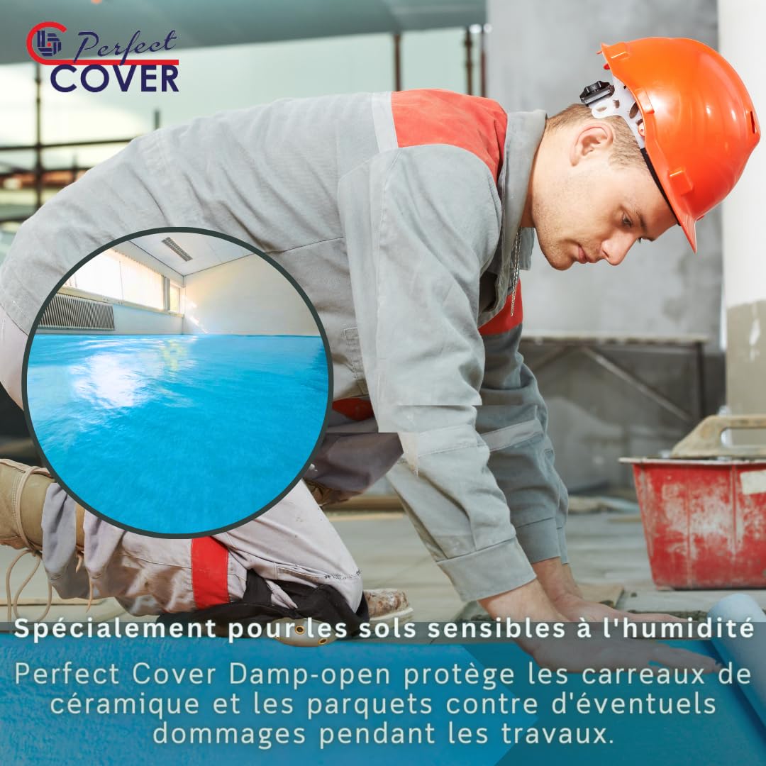 Perfect Cover Feutrine Autocollante Perméable à l’Air 1 m x 50 m – Bâche de Protection Sol Chantier pour Rénovation, Adaptée aux Sols en Bois et Carrelage, Résistante aux Liquides | 160 g/m²
