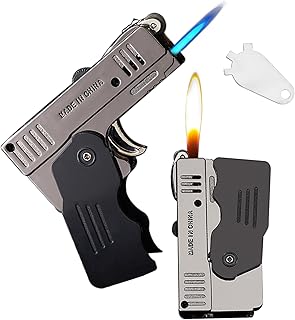 Jet Torch Lighter, Switchable Flame Lighter Butane Refillable with Adjustment Key Tool,Windproof Adjustable Jet Flame and Soft Flame, Cool Foldable Lighter (Without Butane Gas)-Ice Black