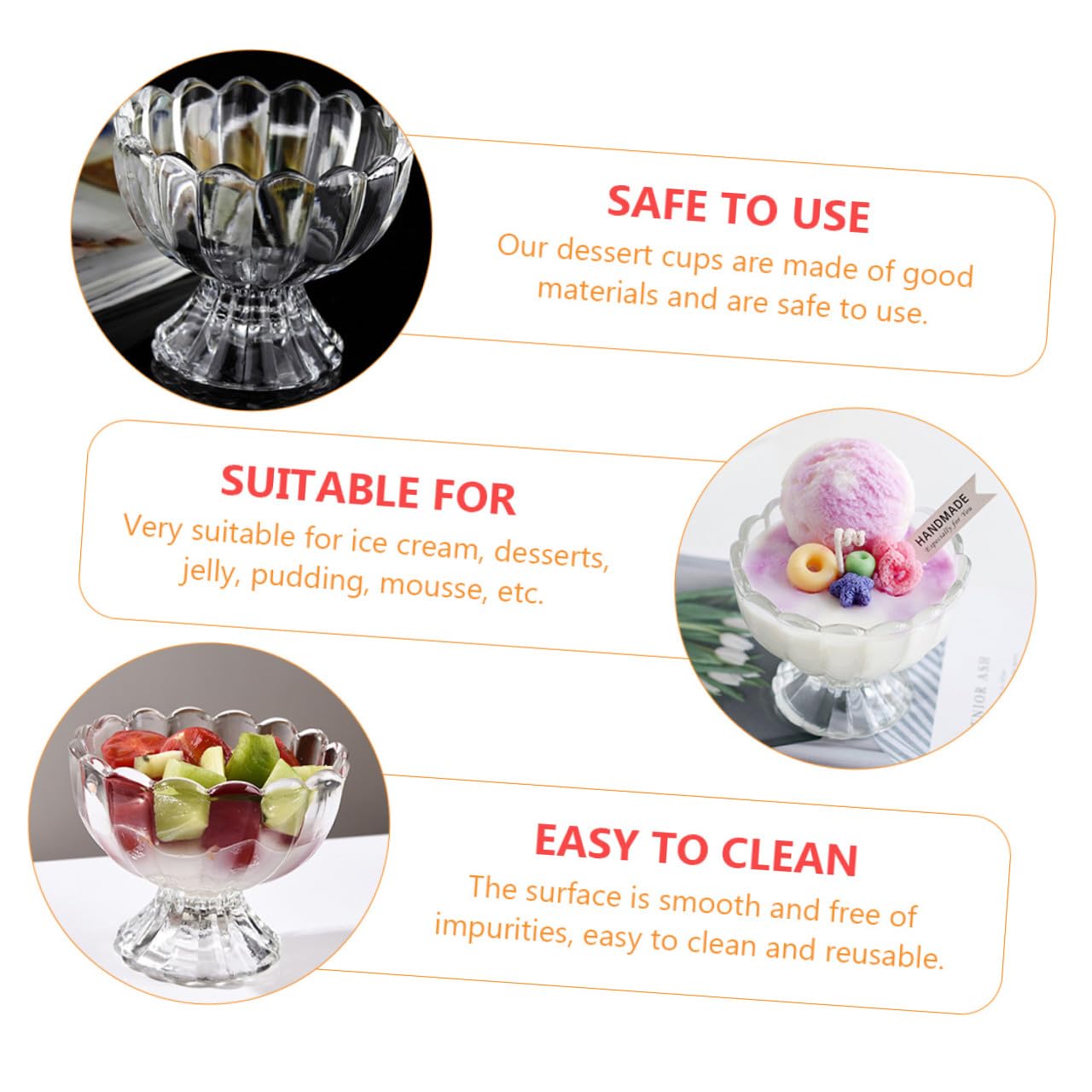 iplusmile 6 piezas Vasos de Postre Transparentes Copa de Pudding para Helados y Postres Reutilizables para Hogar Cafés y Restaurantes