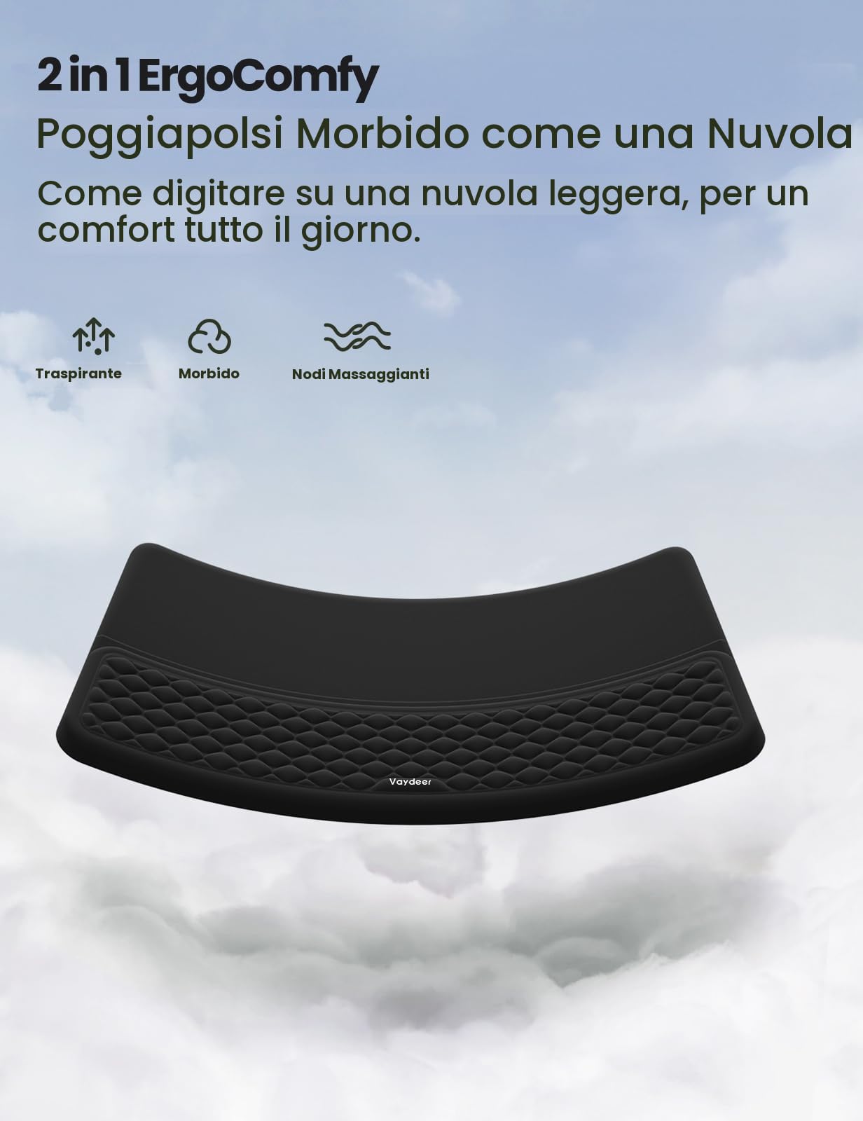 VAYDEER Podkładka pod nadgarstek ergonomiczna z podstawą pod klawiaturę 2 w 1, pianka memory, antypoślizgowa, czarna