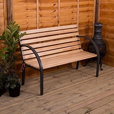 Garden Vida Slatted Garden Bench with Steel Legs Cover
