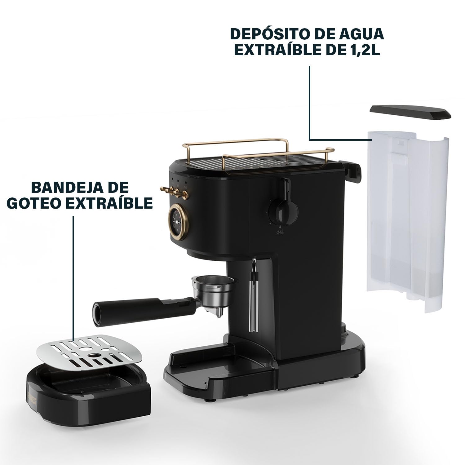 Princess Máquina de Espresso, 1100W, 20 Bares, Calentador de Tazas, Boquilla de Vapor, Depósito 1,2L, Para Café Molido y Cápsulas, Fácil de Limpiar, Apagado Automático, 01.249417.01.001