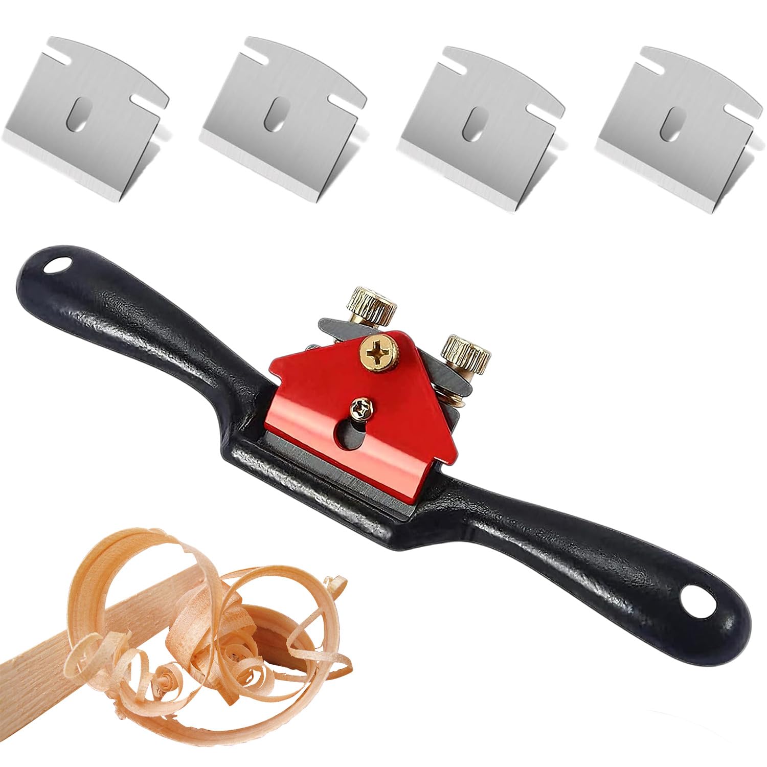 Wood Plane Spokeshave Kit, 9 Inch / 210 mm Hand Planer for Wood, with 4 Replacement Blades, Smoothing & Trimming Woodworking Tools for Manual DIY Enthusiasts and Woodworkers (Black)