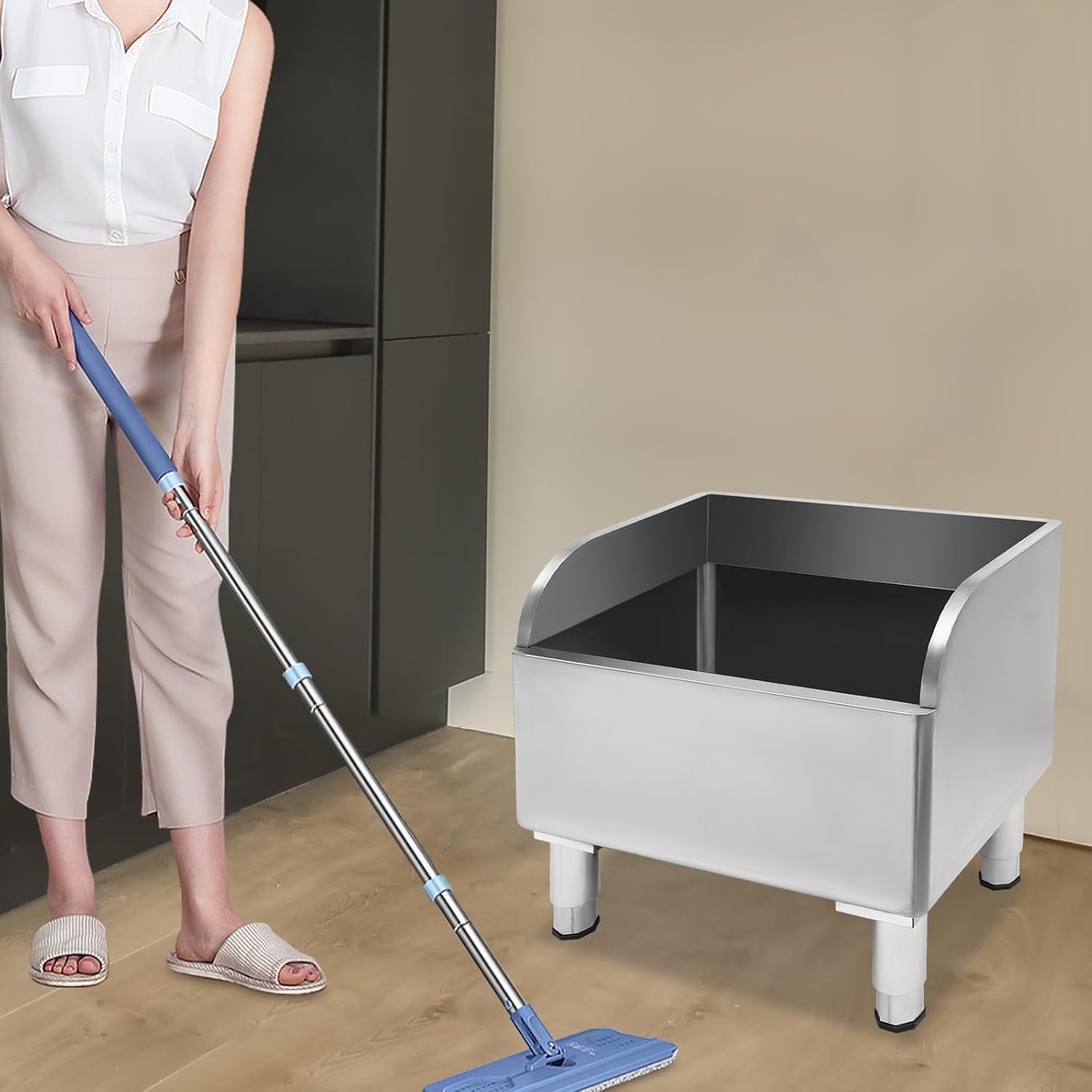 Commercial Floor Mop Sink, Stainless Steel Mop Service Basin, Utility Room Slop Sink for Laundry Rooms, Garages, and Cafeterias