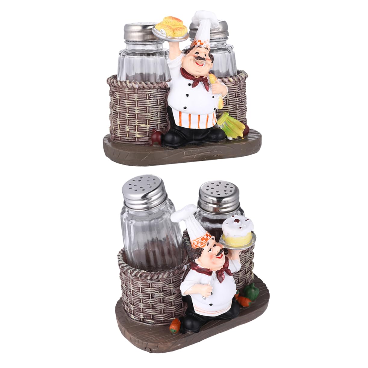 Salière et poivrière rétro avec statuette de chef cuisinier en résine pour table