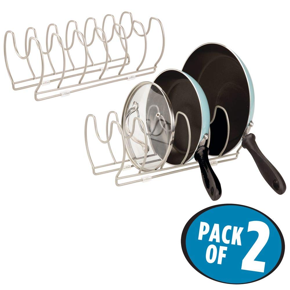 mDesign égouttoir en métal pour casseroles, poêles et couvercles (lot de 2) – range couvercle compact pour placard de cuisine – rangement peu encombrant pour ustensiles de cuisine – argenté mat