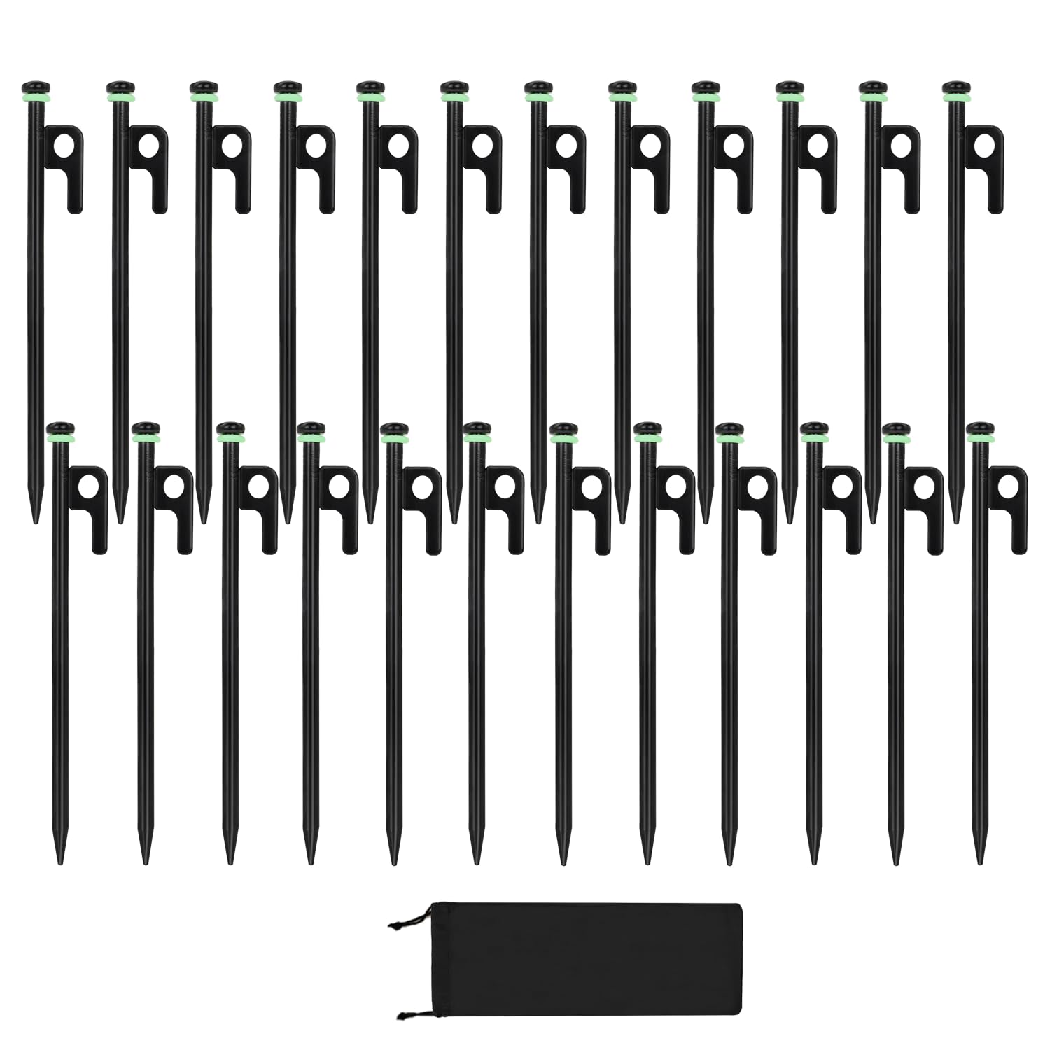 24 piquets de tente robustes de 20,3 cm, 30,5 cm, 40,6 cm avec pochette de rangement, piquets de tente en acier forgé très résistants, piquets en métal pour tente utilisés sur les rochers, les
