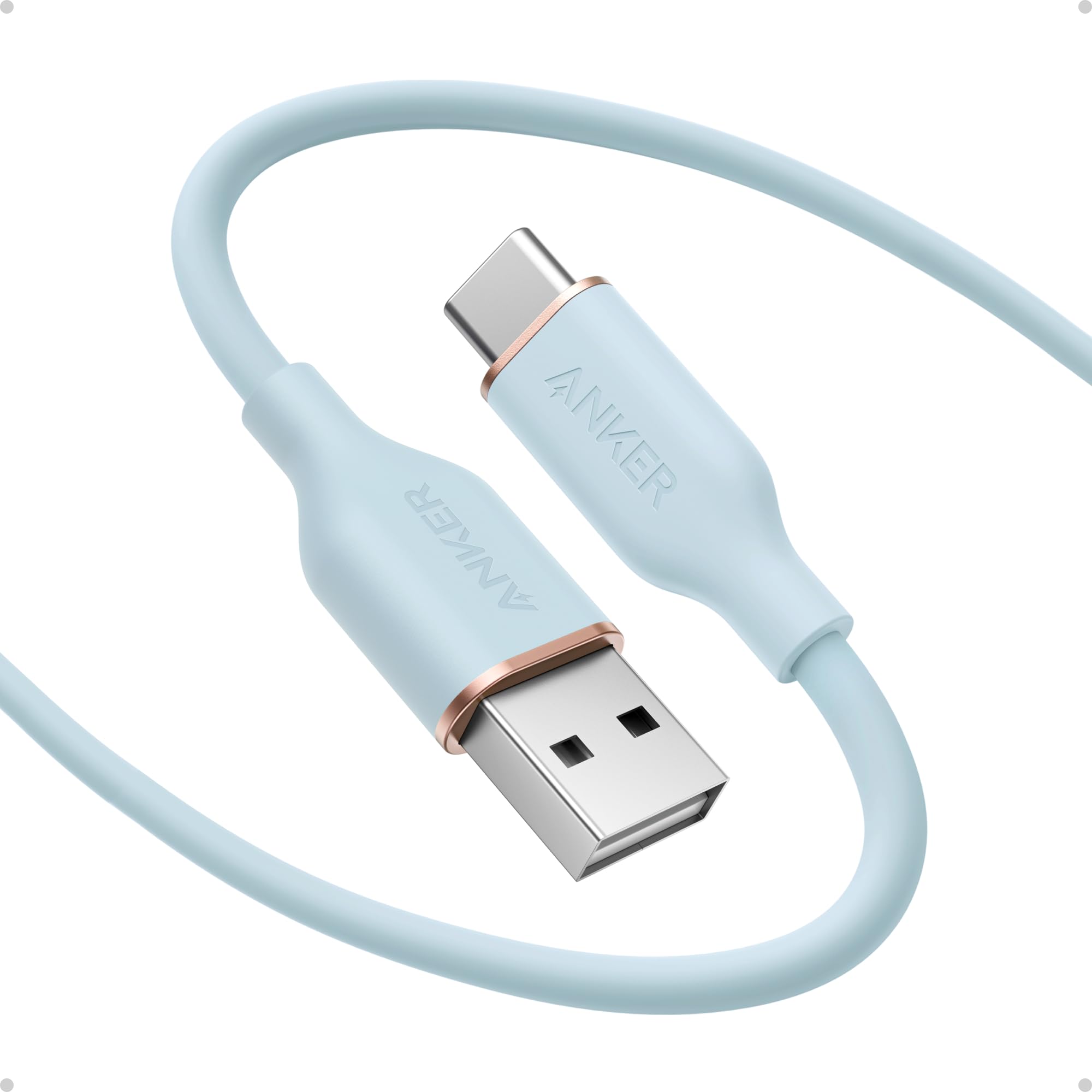 Anker Type C Cable, USB A to USB C Flow Cord, Fast Charging for iPhone 17 16 or Max Plus and More (6FT, Blue)ClimatePartner certified
