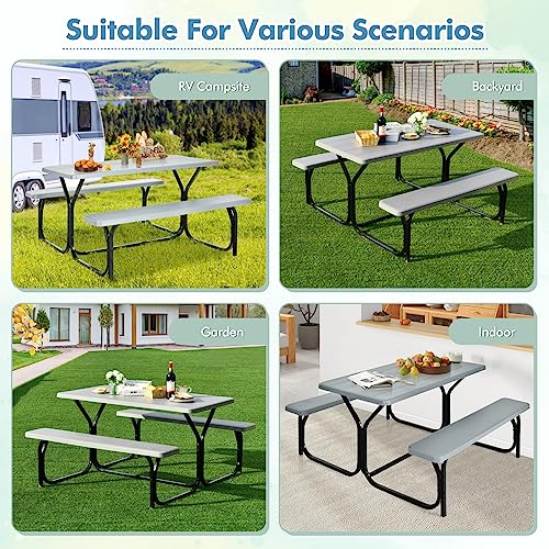 Table de pique-nique avec bancs pliants gris ensemble repas camping