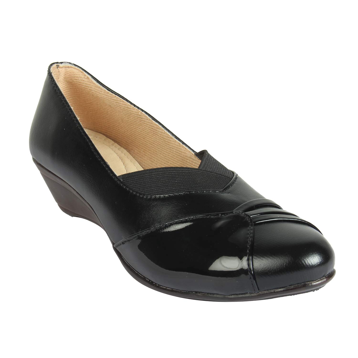 XE Looks Women's Black Wedge Slip-On Ballies for Women | Glossy Faux Leather | Comfortable & Elegant Ballies for Girls & Women 2