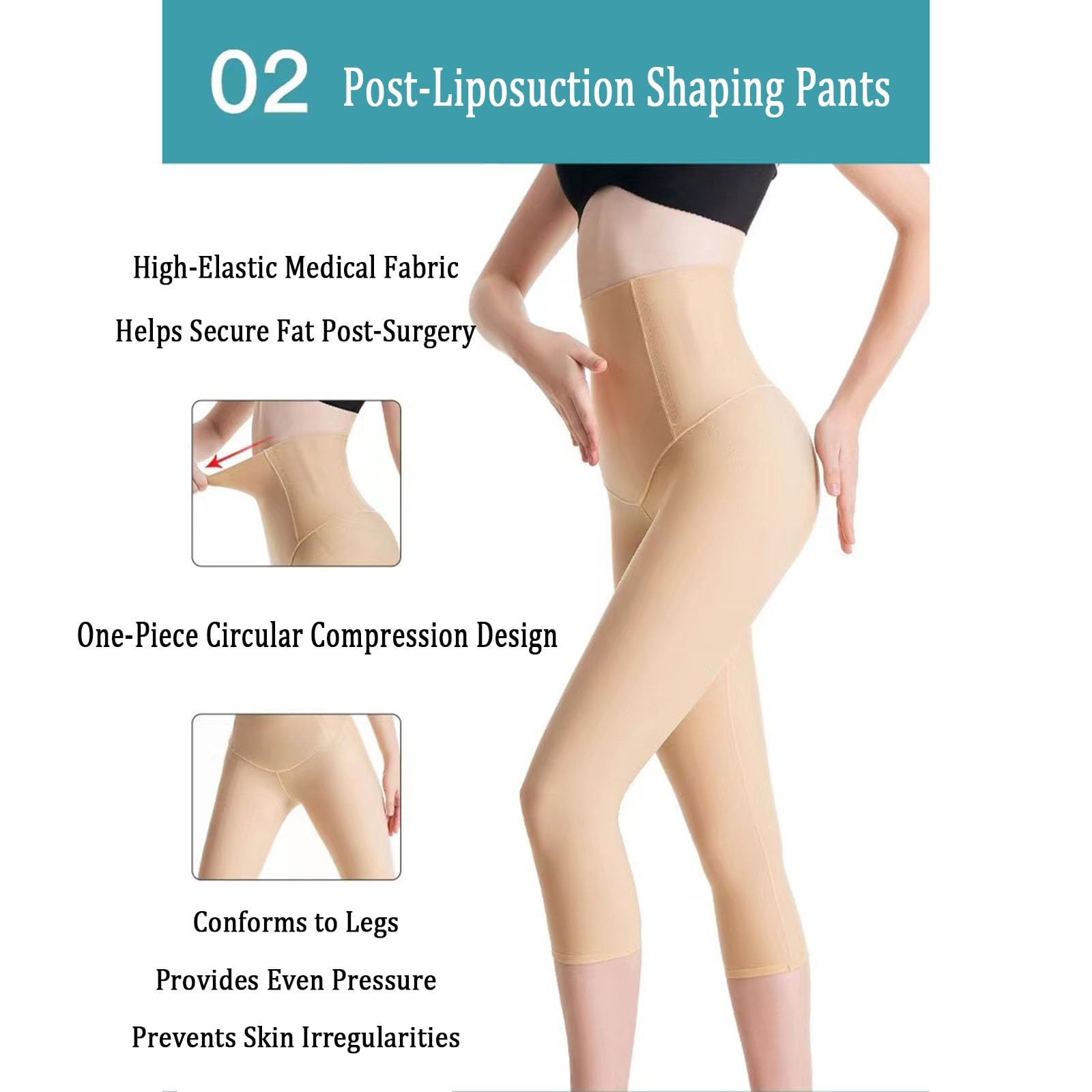 Postoperatives Kompressionskleidungsstück Hoch Taillierter, Wadenlanger Body Shaper für Fettabsaugungen an Bauch, Hüften, Oberschenkeln, Gesäß und Knien
