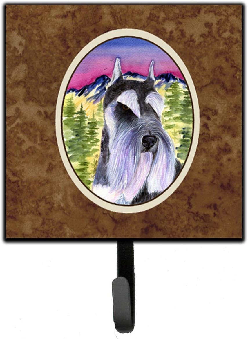 Caroline's Treasures SS8340SH4 Schnauzer Leash or Key Holder, Wall Hooks, Key Hooks Holder, Coat Rack Wall Mount, Coat Hooks, Hooks for Hanging Keys, Towels, Aprons, Leashes,