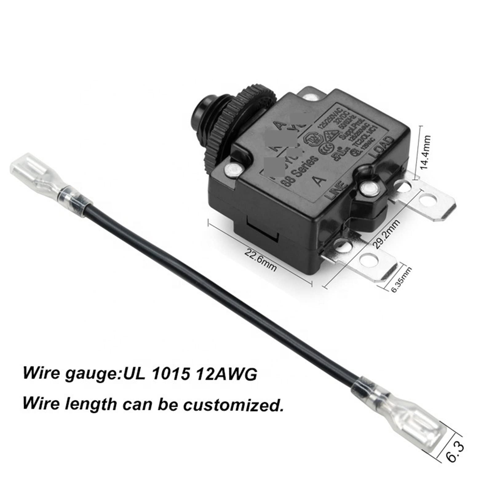 Protecteur thermique de moteur de pompe à bouton-poussoir série 88 avec disjoncteur avec fil 12AWG 150mm 1 pièces(6A)