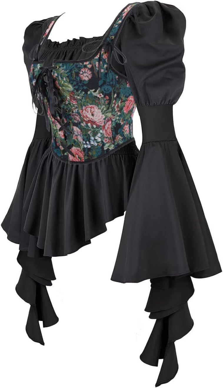Women 2 Piece Corset Set Renaissance Costume Outfit for Renaissance Faire