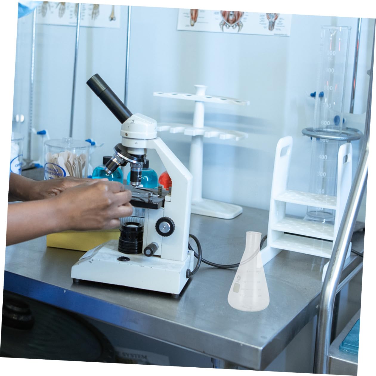 NOLITOY Matraces Erlenmeyer Forma Cónica de Vidrio Borosilicato Conjunto de 4 Prácticos Rebabas Fondo Plano y Capacidad Estándar para Experimentos Escolares