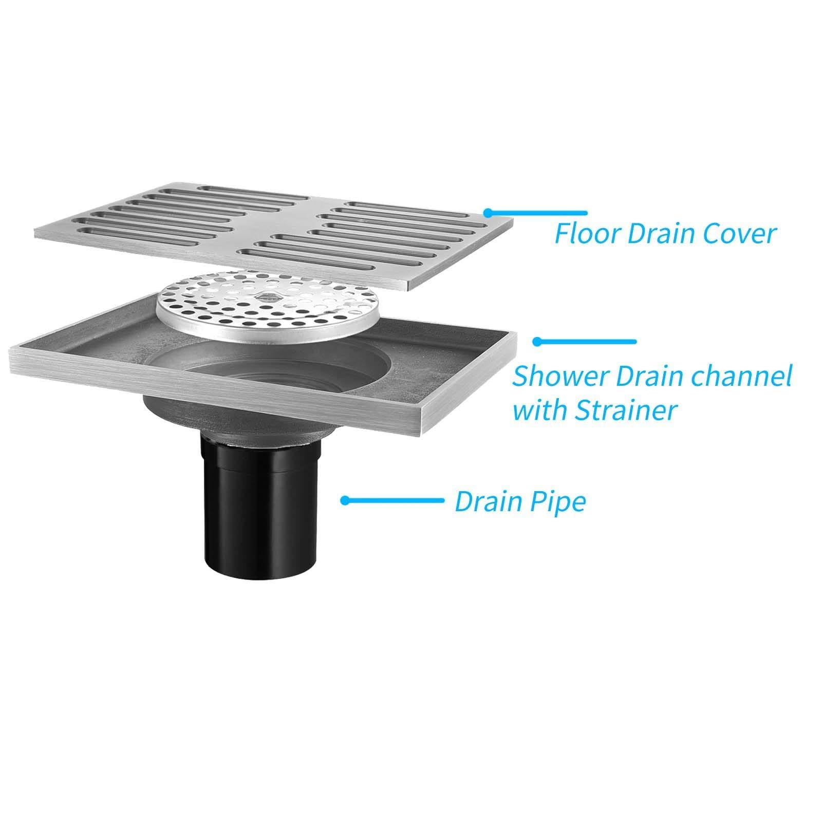 Bonde Douche Acier Inoxydable Siphon Douche Rectangle Bonde de Douche Amovible Bonde Douche Extra Plate Épaissir Siphon de Sol 140 * 90mm Convient pour Balcon, Salle de Bain, Cuisine